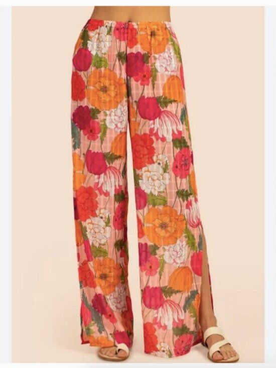 Trina Turk Other - TRINA TURK Sunny Bloom Swim Coverup Pants Floral Print Side Slit Sheer M Flowers